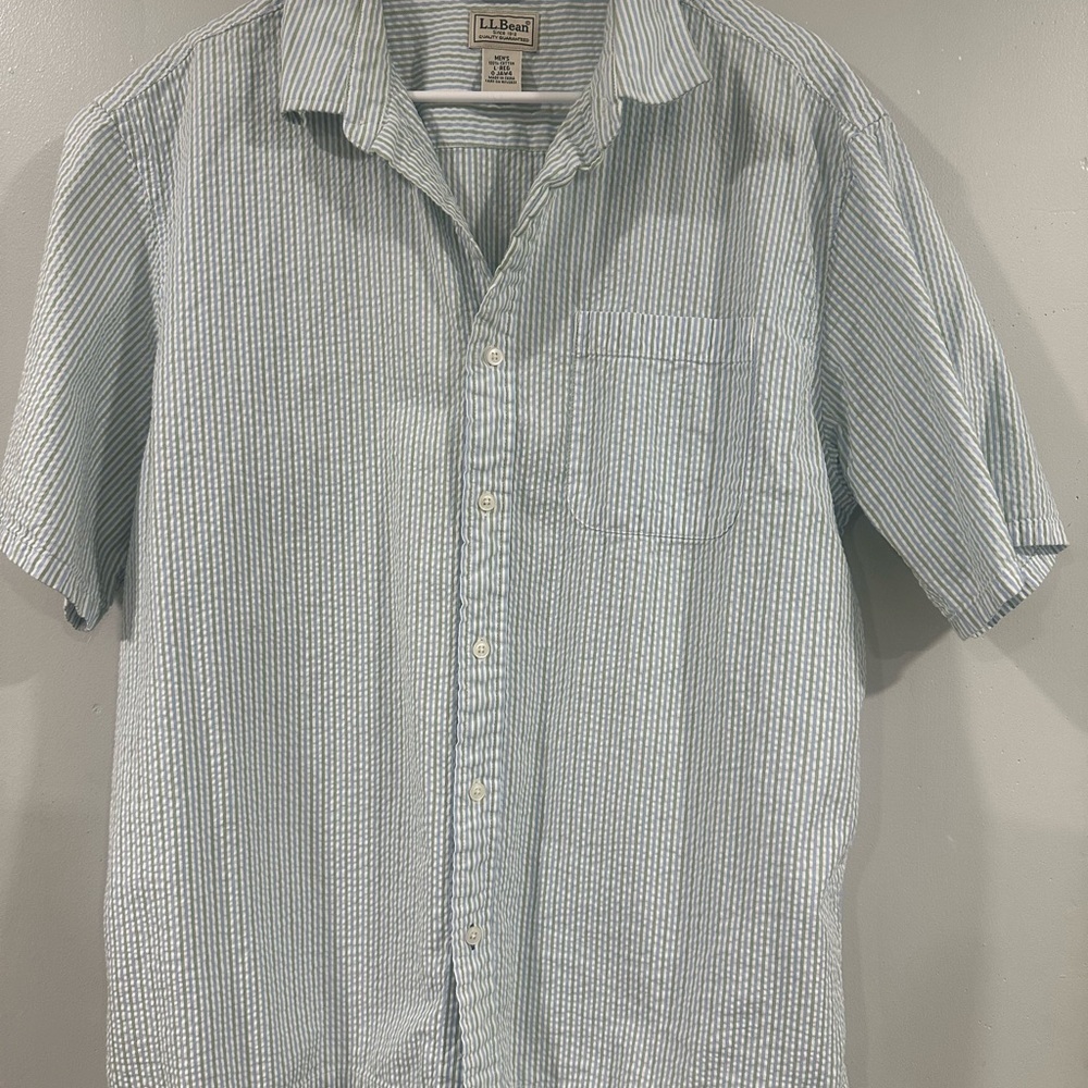 L.L. Bean Men's Green and blue Striped Casual Shirt 100% cotton size L